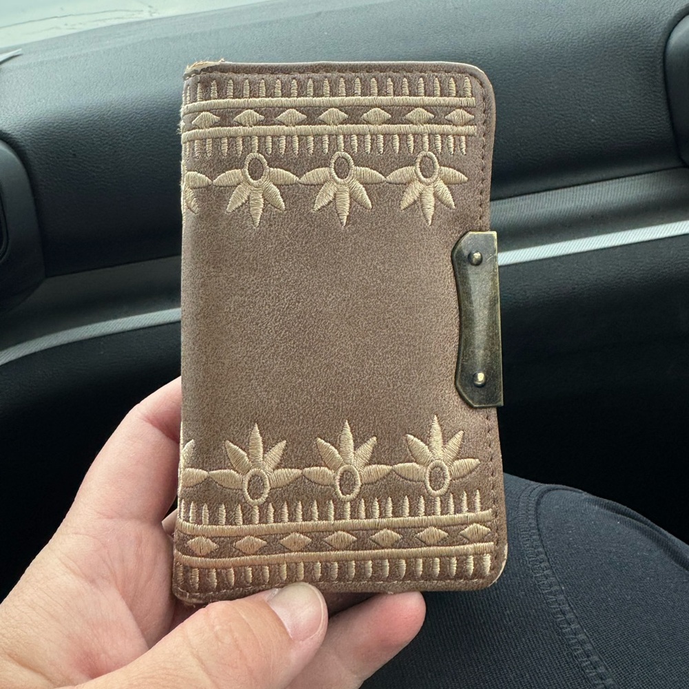 Brown Embroidered Wallet